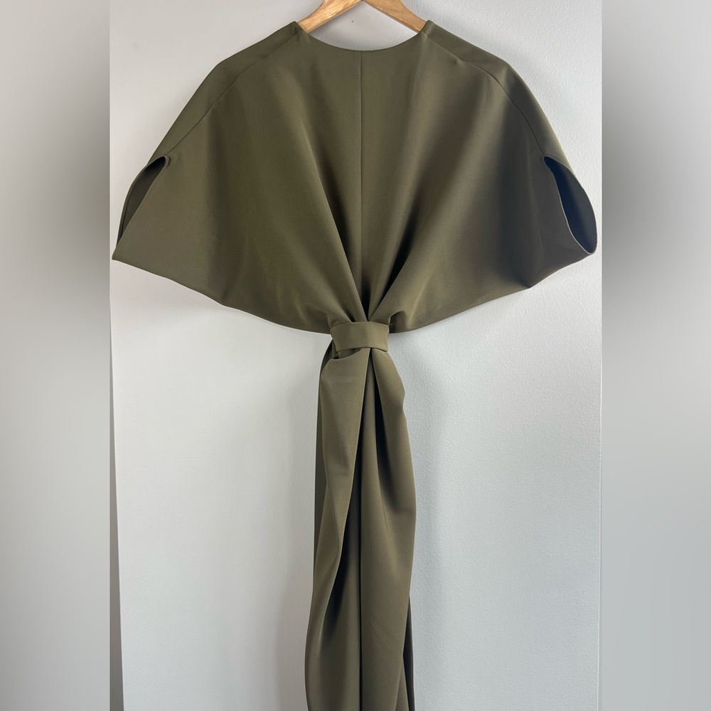 Milly Olive Green Batwing Cocoon Tie Waist Kimono Cocktail Dress Size Medium - Picture 5 of 11